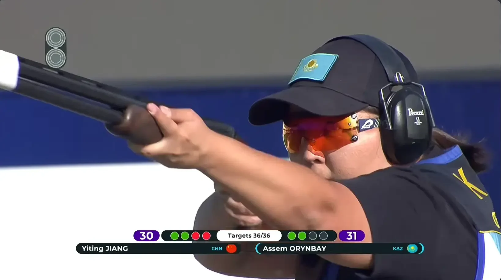 Kazakhstan athlete in live shotgun competition coverage